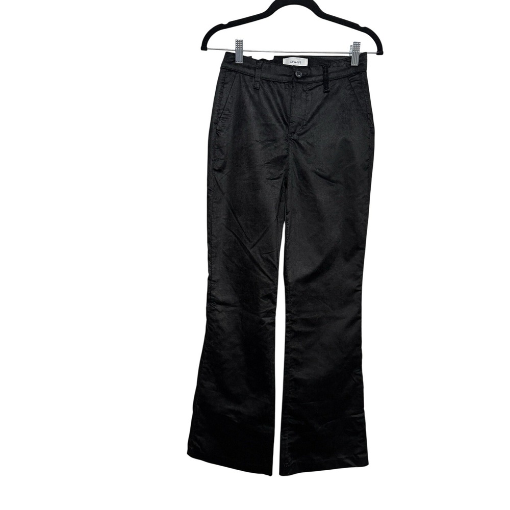 Level‎ 99 Percy Trousers Womens 25 Black Velvet Flare Pants High Waist NWT